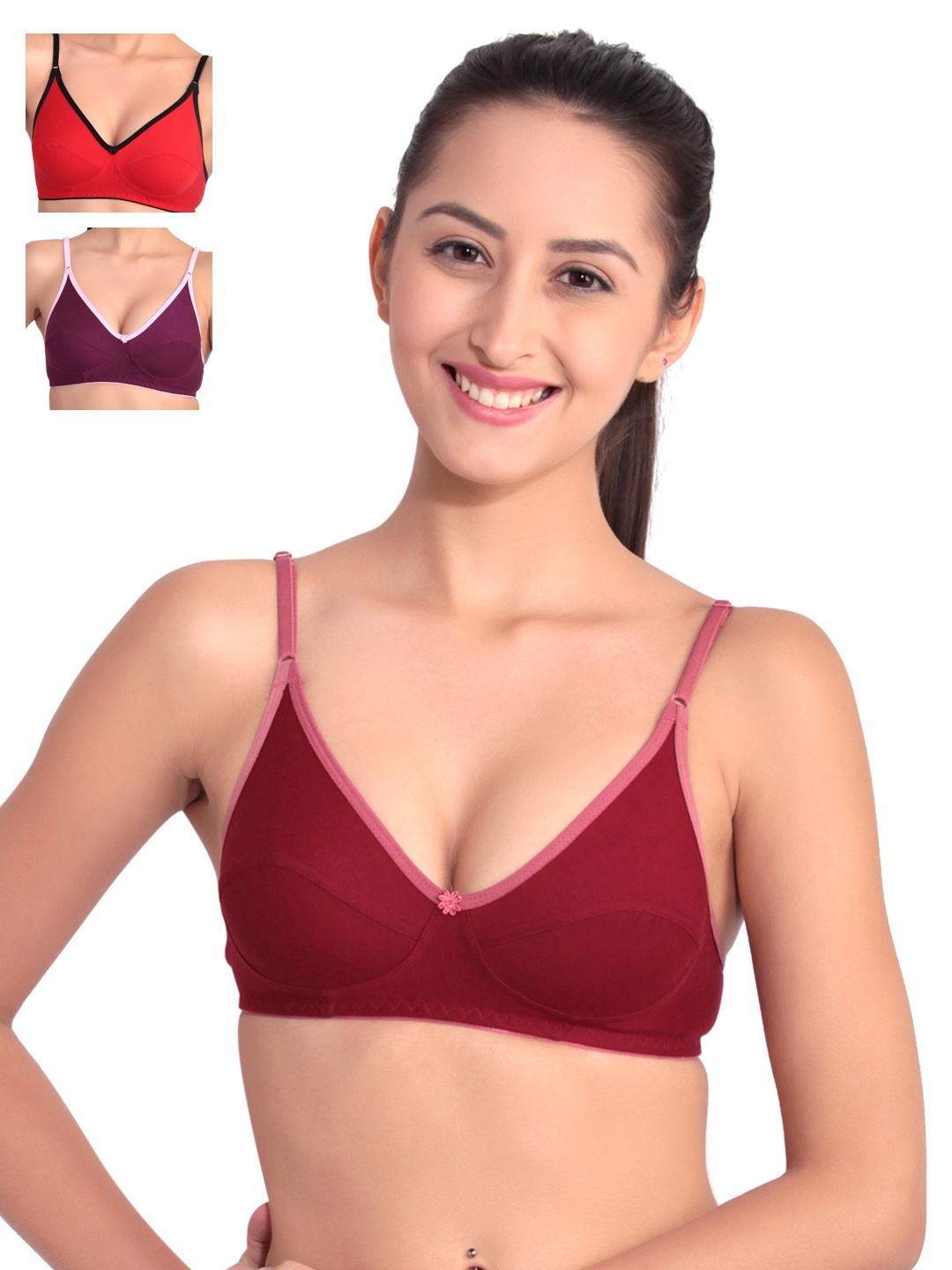 

Floret Pack of 3 Full-Coverage T-shirt Bras, Maroon