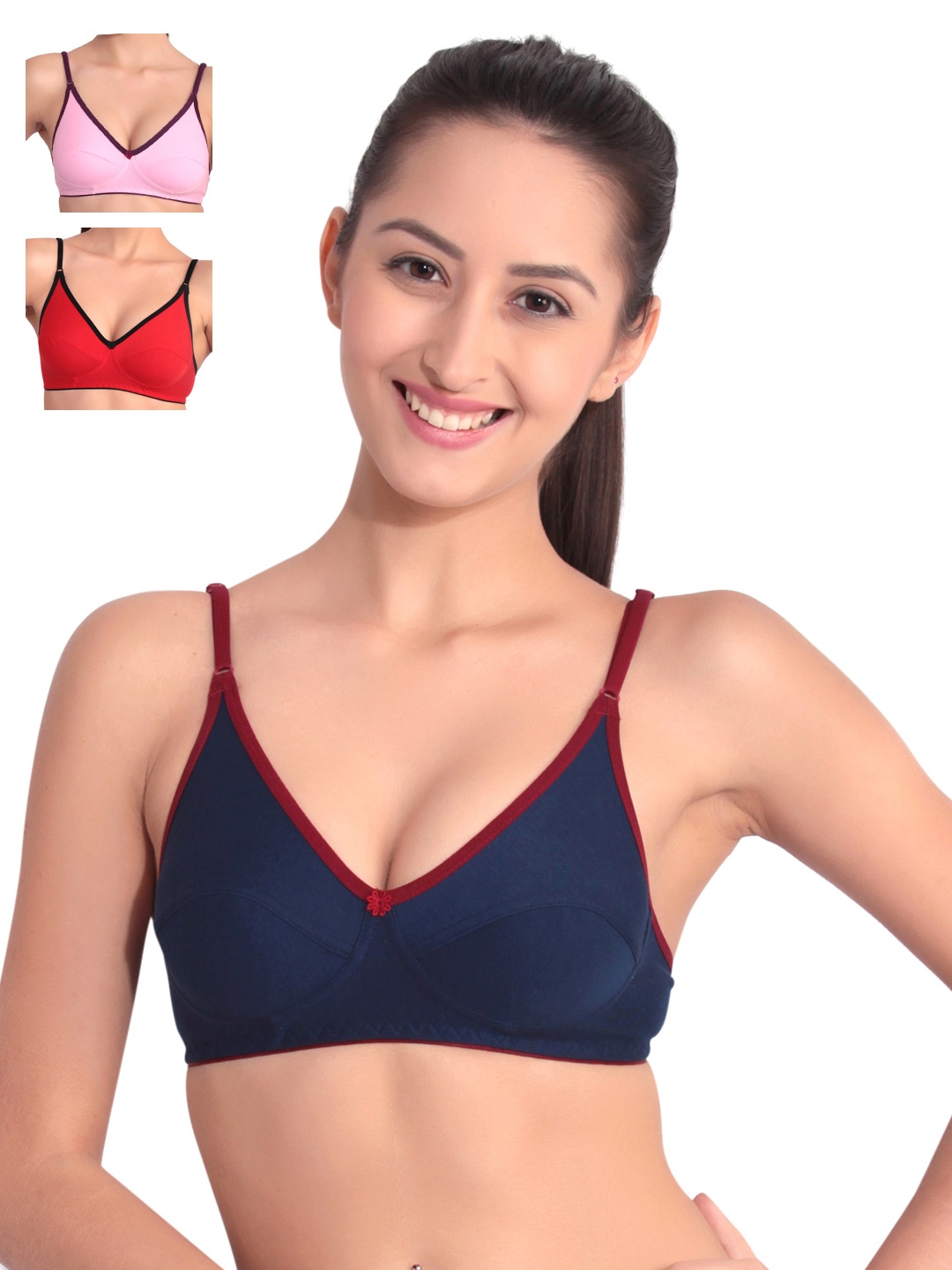 

Floret Pack of 3 Full-Coverage T-shirt Bras, Navy blue