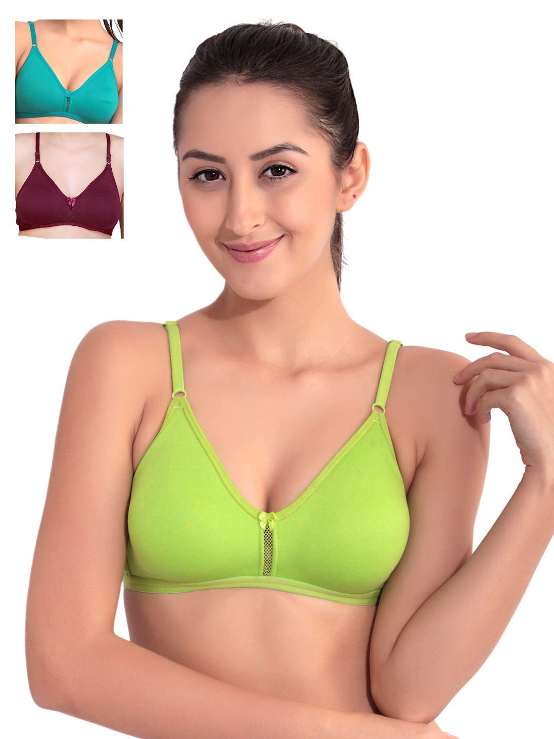 

Floret Pack of 3 Full-Coverage T-shirt Bras, Lime green