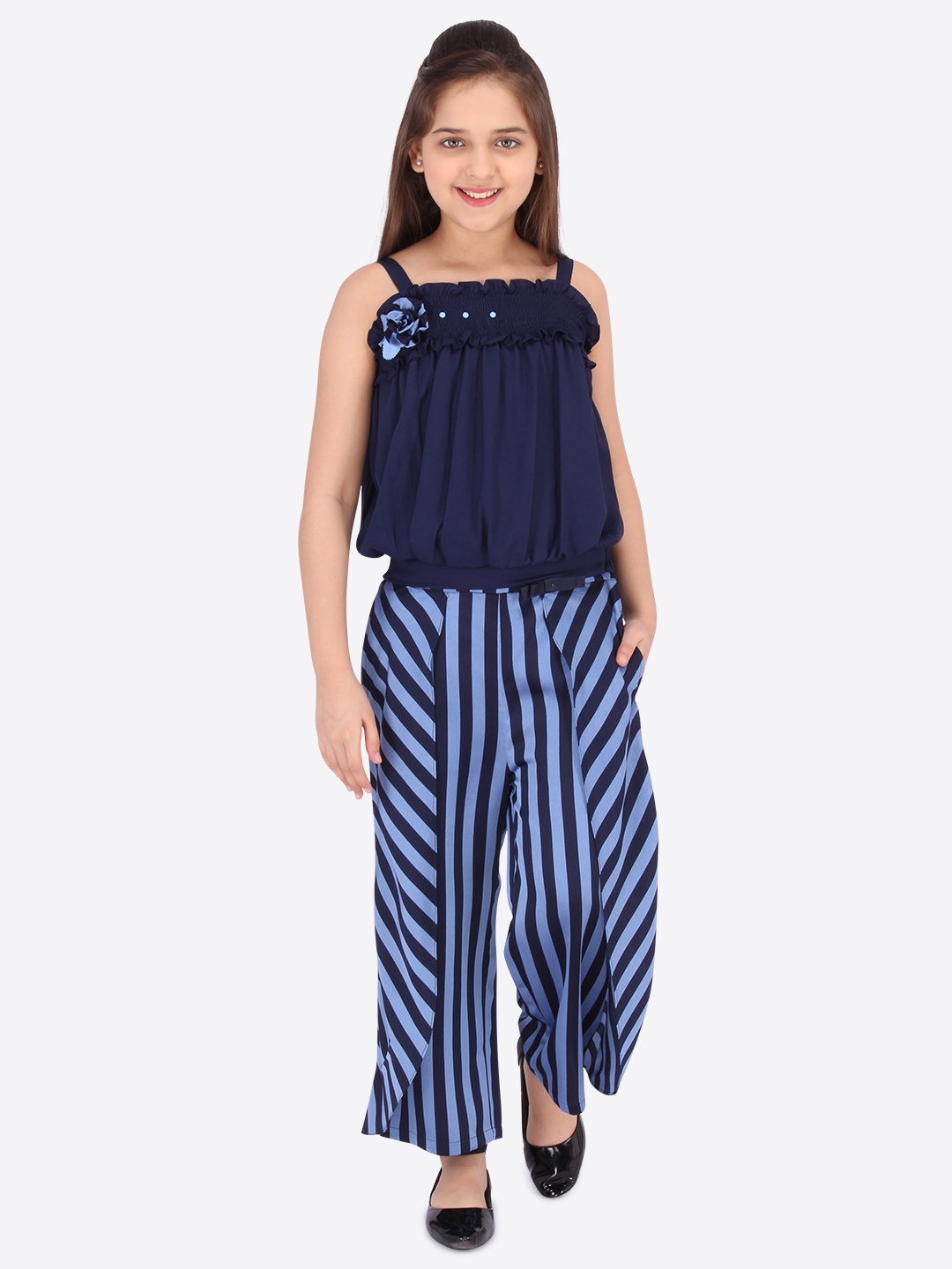 

CUTECUMBER Girls Blue Solid Top with Culottes
