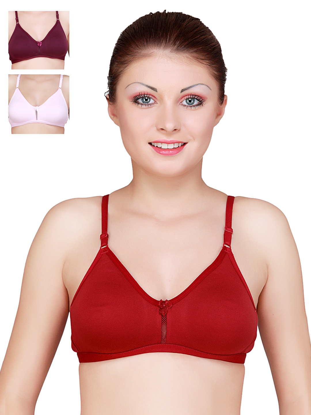 

Floret Pack of 3 Full-Coverage T-shirt Bras, Red