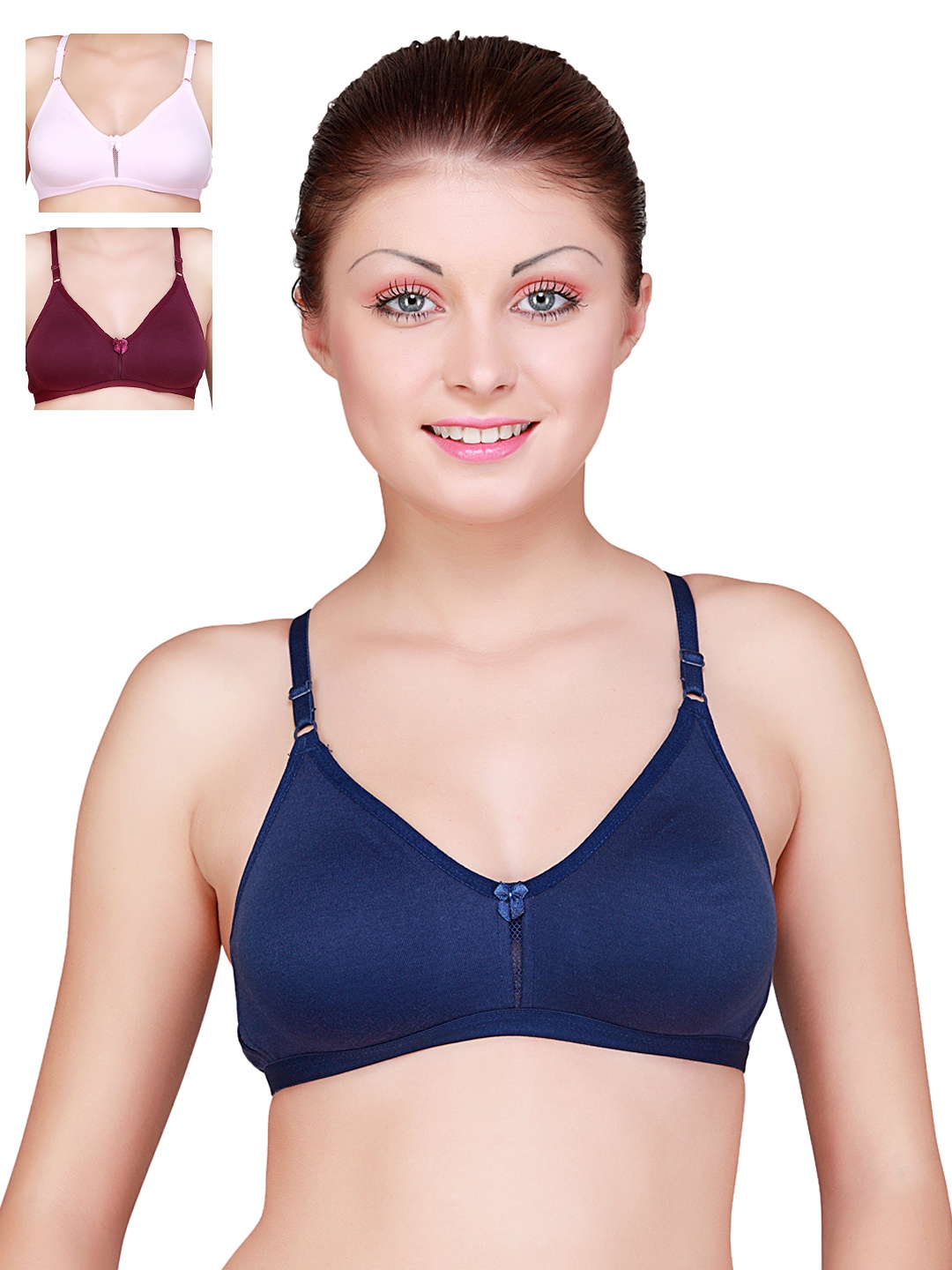 

Floret Pack of 3 Full-Coverage T-shirt Bras, Blue