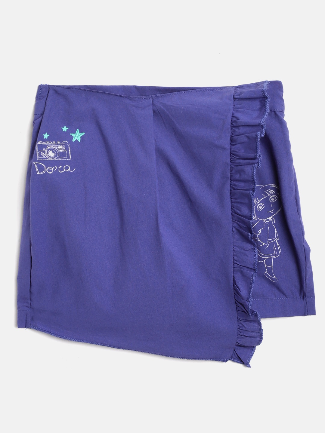 

toothless Girls Blue Dora Pure Cotton Woven Skorts With Ruffle Detail