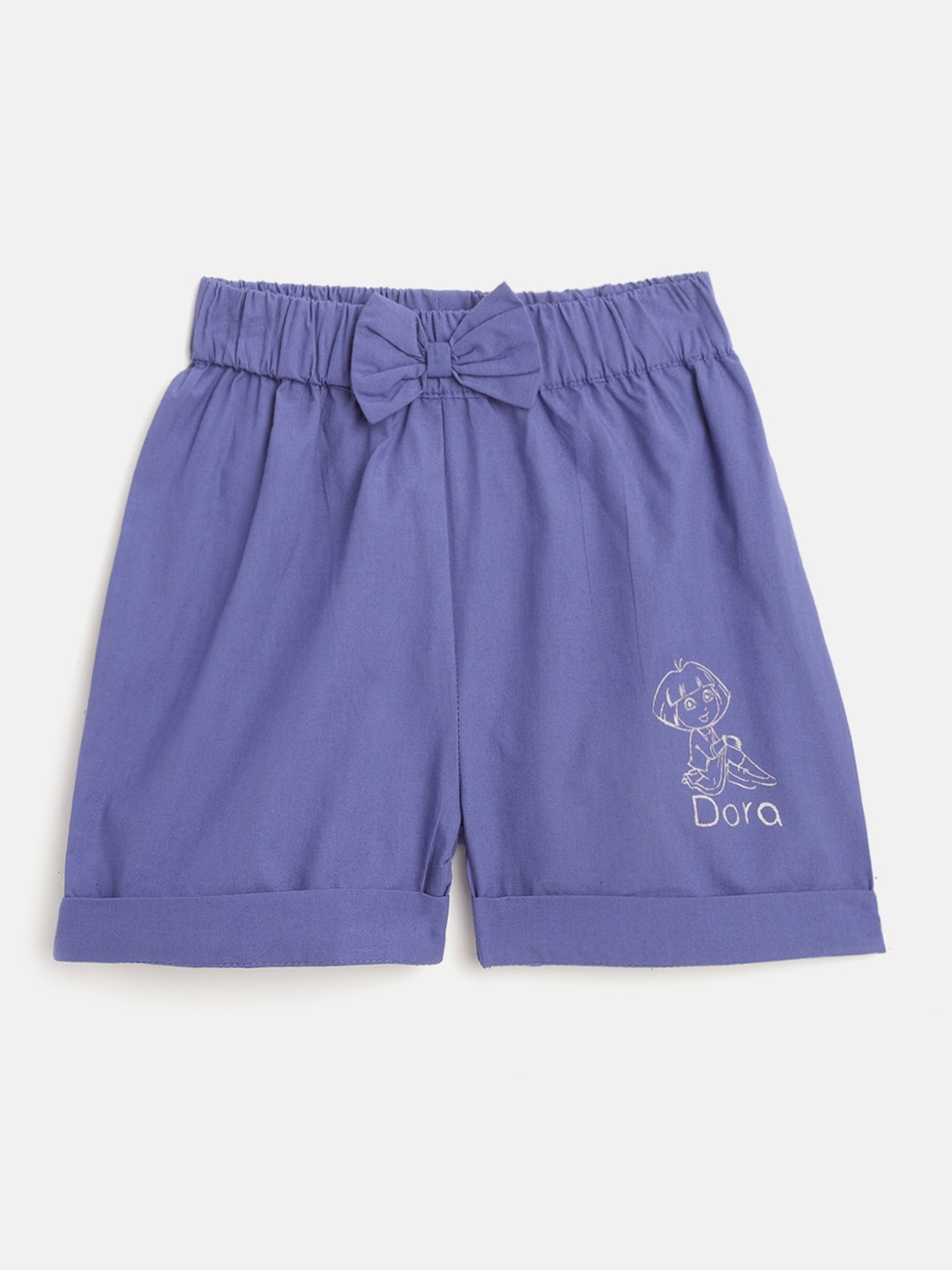 

toothless Girls Blue Dora Print Detail Regular Fit Pure Cotton Shorts with Bow Applique