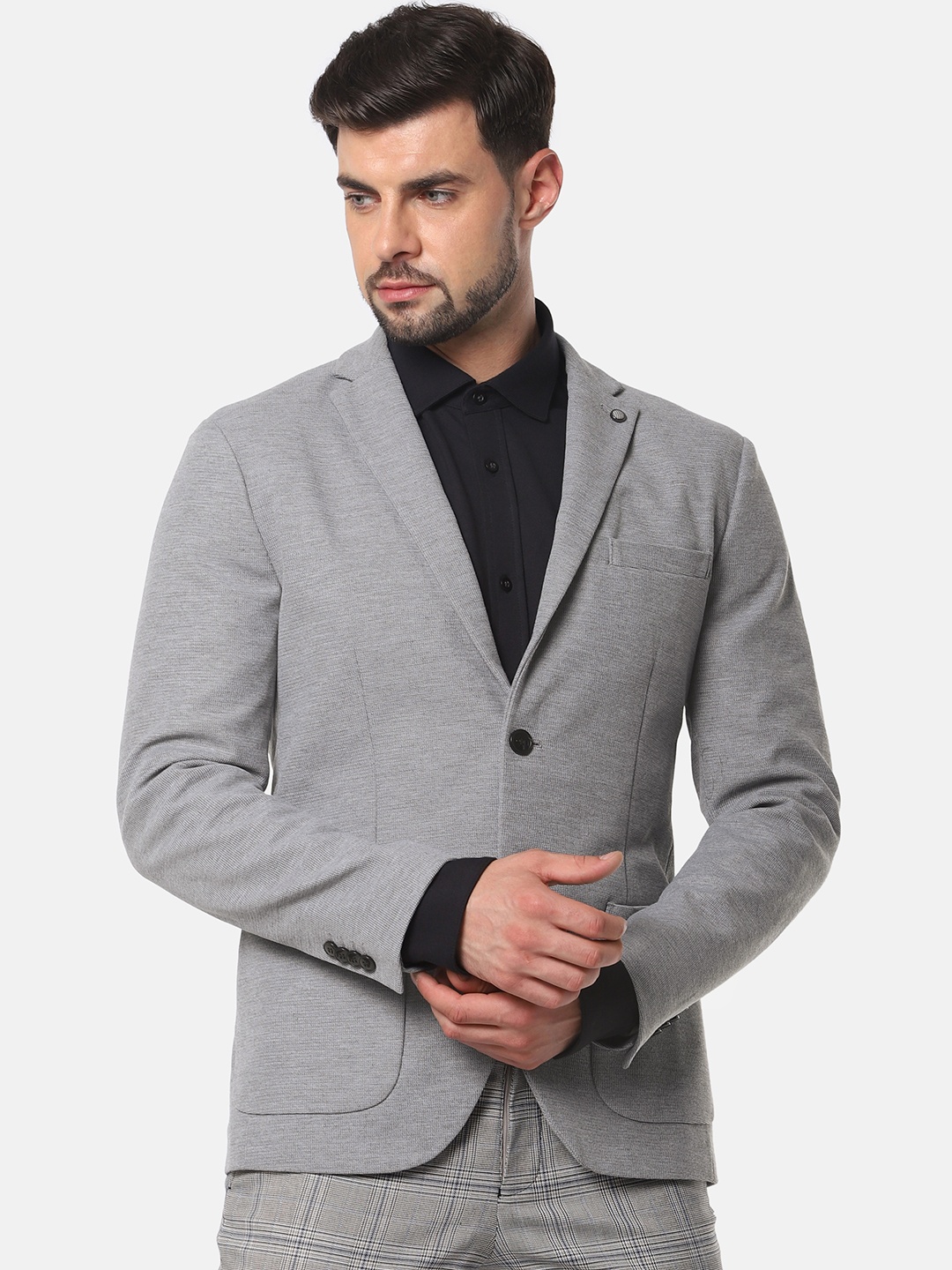 

SELECTED Grey Solid Slim fit Single-Breasted Formal Blazer