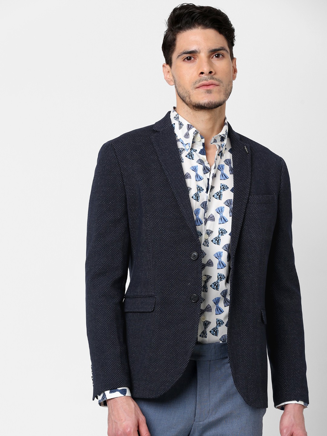 

SELECTED Navy Blue Self Design Slim fit Single-Breasted Formal Blazer