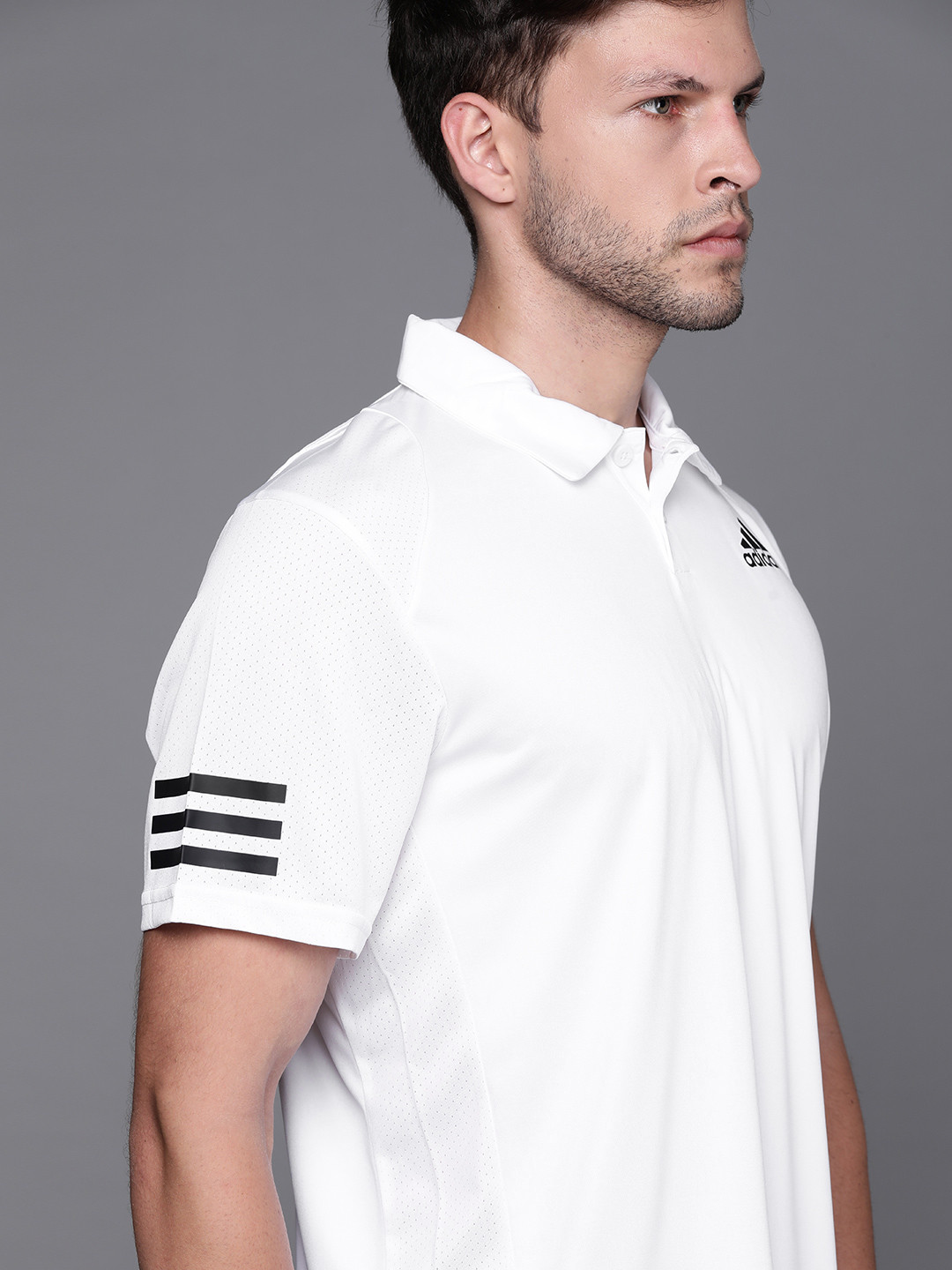 

ADIDAS Men White Solid Club 3-Stripes Polo Sustainable T-shirt