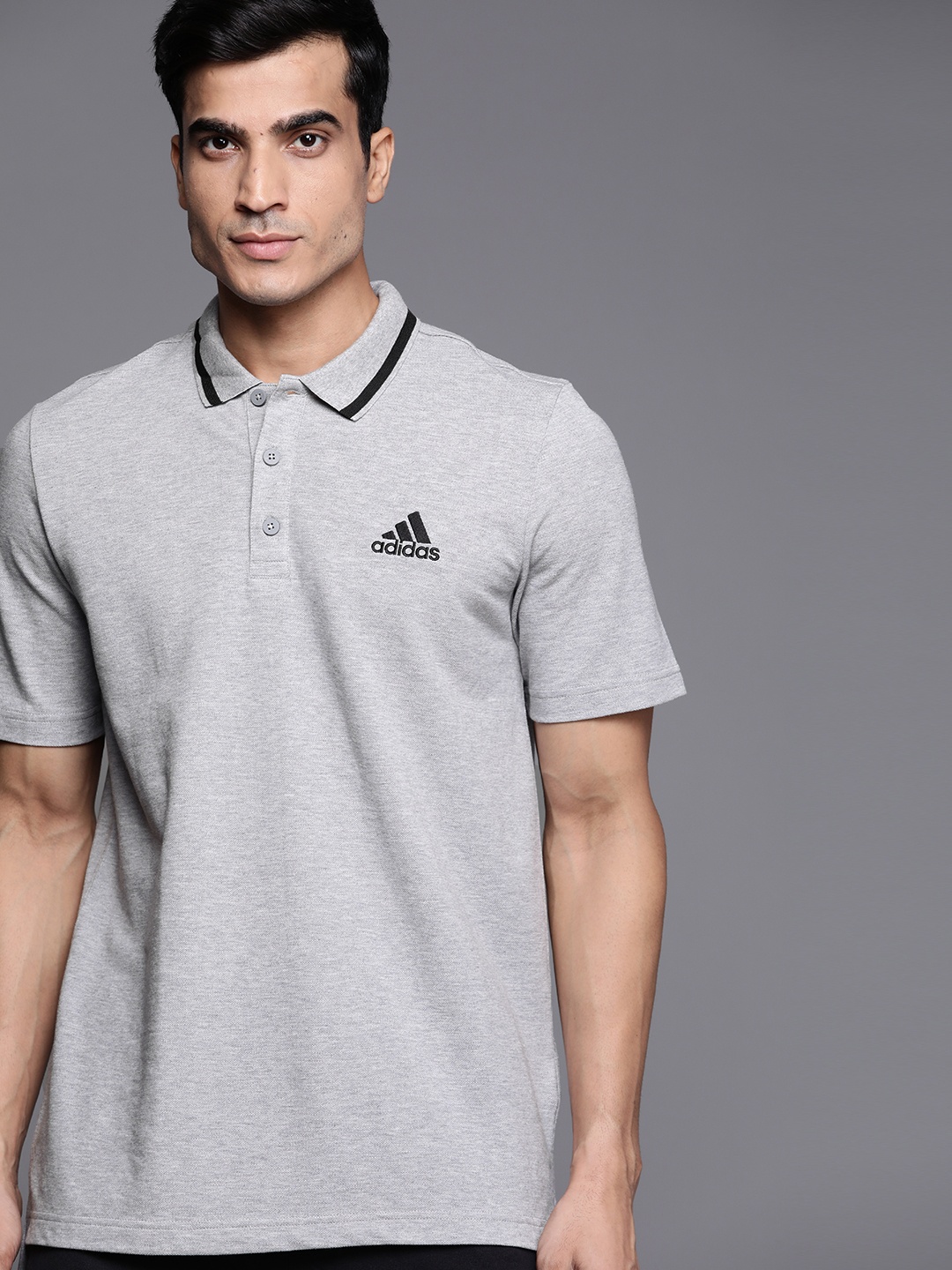 

ADIDAS Men Grey Melange Sports Inspired Pique Polo Collar Sustainable T-shirt