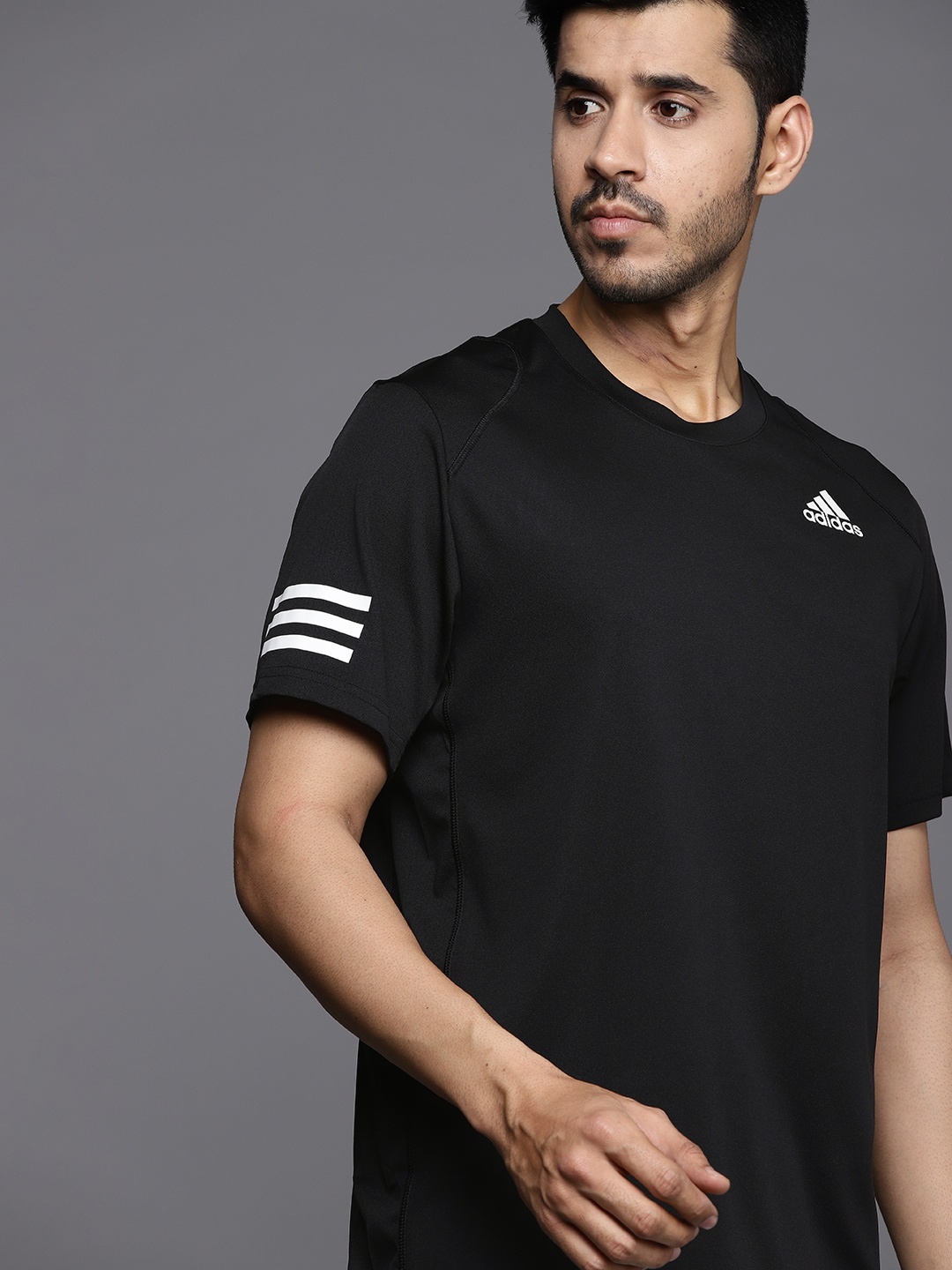 

ADIDAS Men Black Striped Sustainable T-shirt
