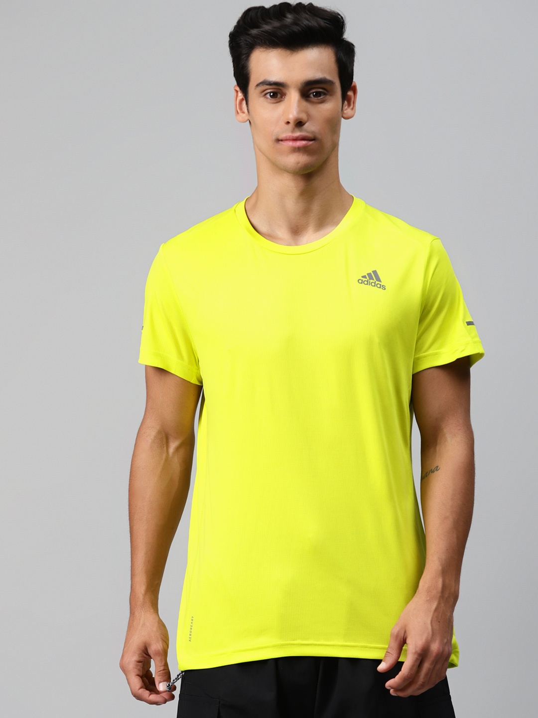 

ADIDAS Men Fluorescent Green Solid Run It T-shirt