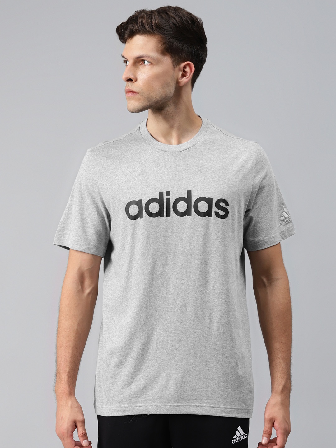 

ADIDAS Men Grey Brand Logo Inspired Linear SJ Pure Cotton T-shirt