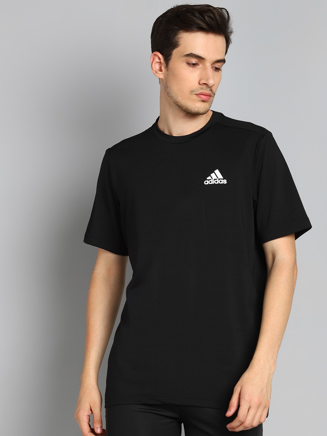 

ADIDAS Men Black Training or Gym T-shirt with Brand Logo Print