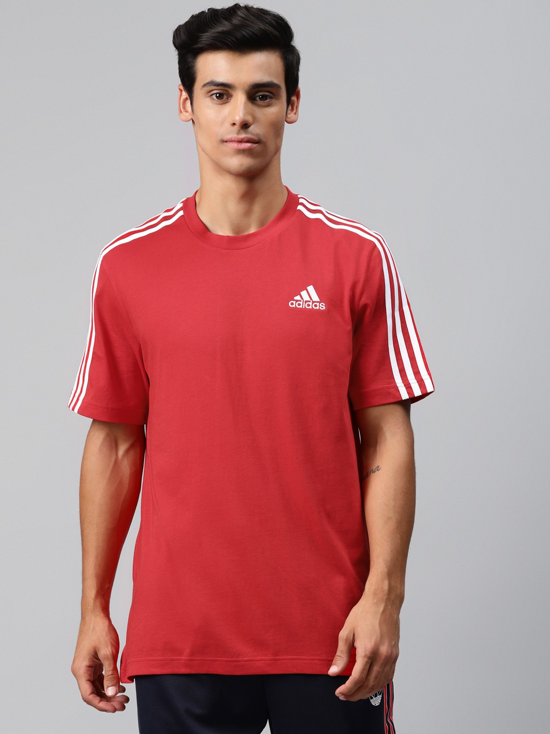

ADIDAS Men Red 3-Stripes Pure Cotton T-shirt