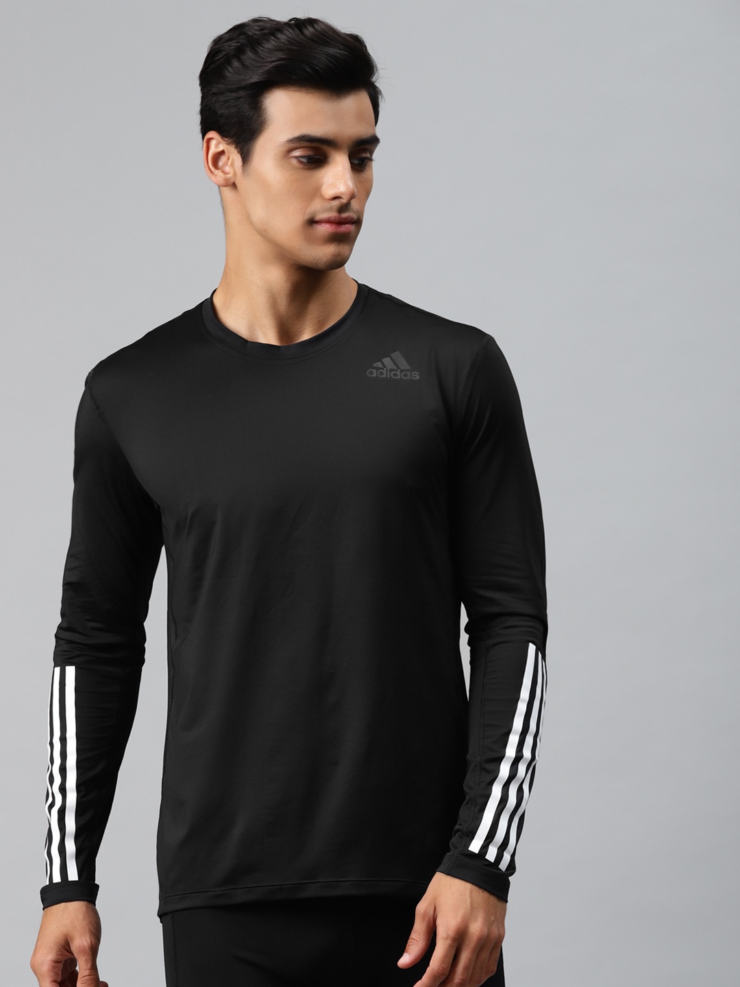 

ADIDAS Men Black Training Techfit 3-Stripes Fitted Long Sleeve T-shirt