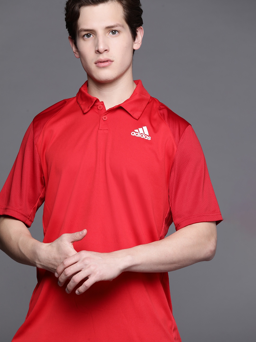 

ADIDAS Men Red Club Polo Collar Solid Tennis Sustainable T-shirt