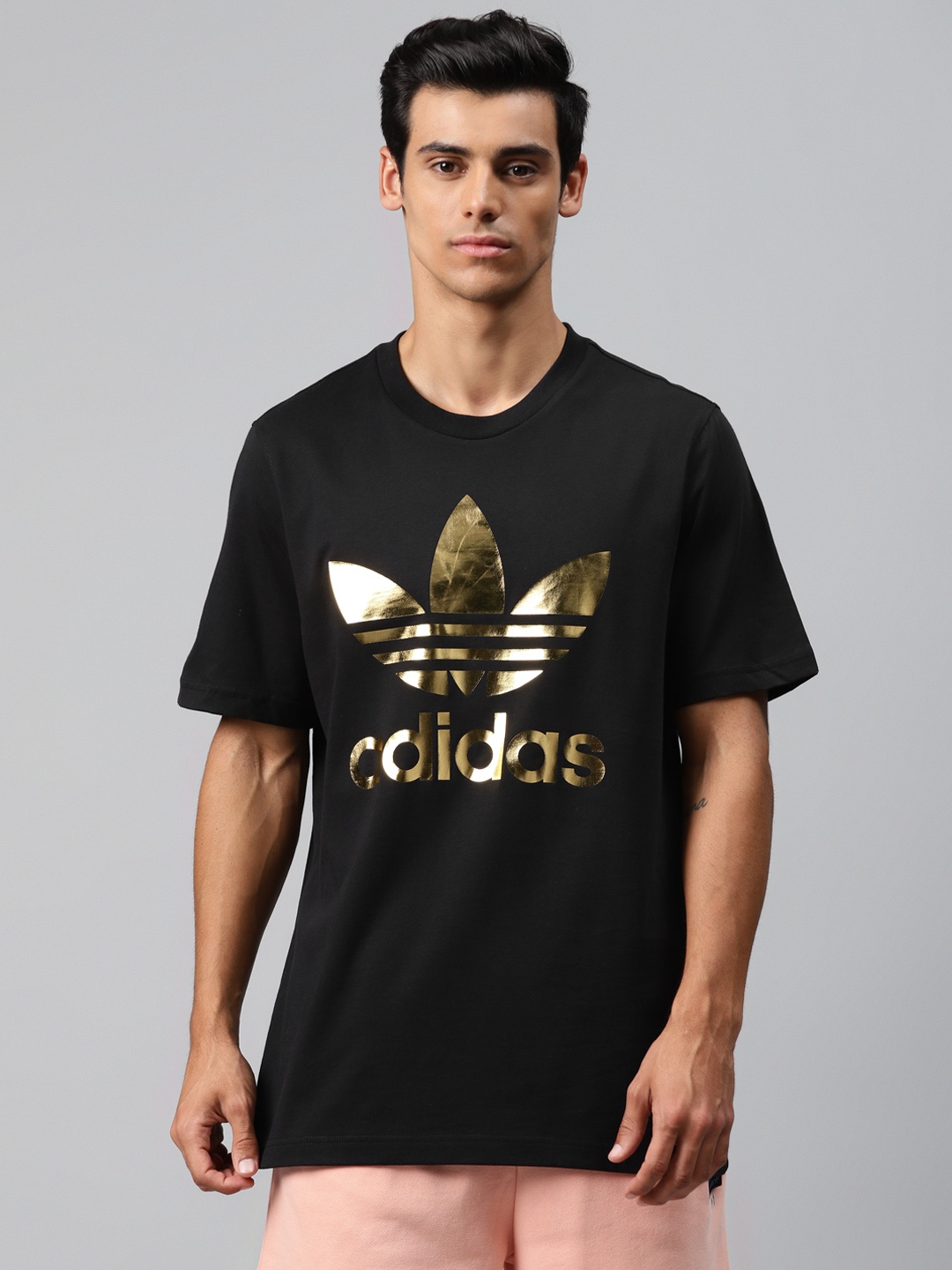 

ADIDAS Originals Men Black Trefoil Holo Print Pure Cotton T-shirt