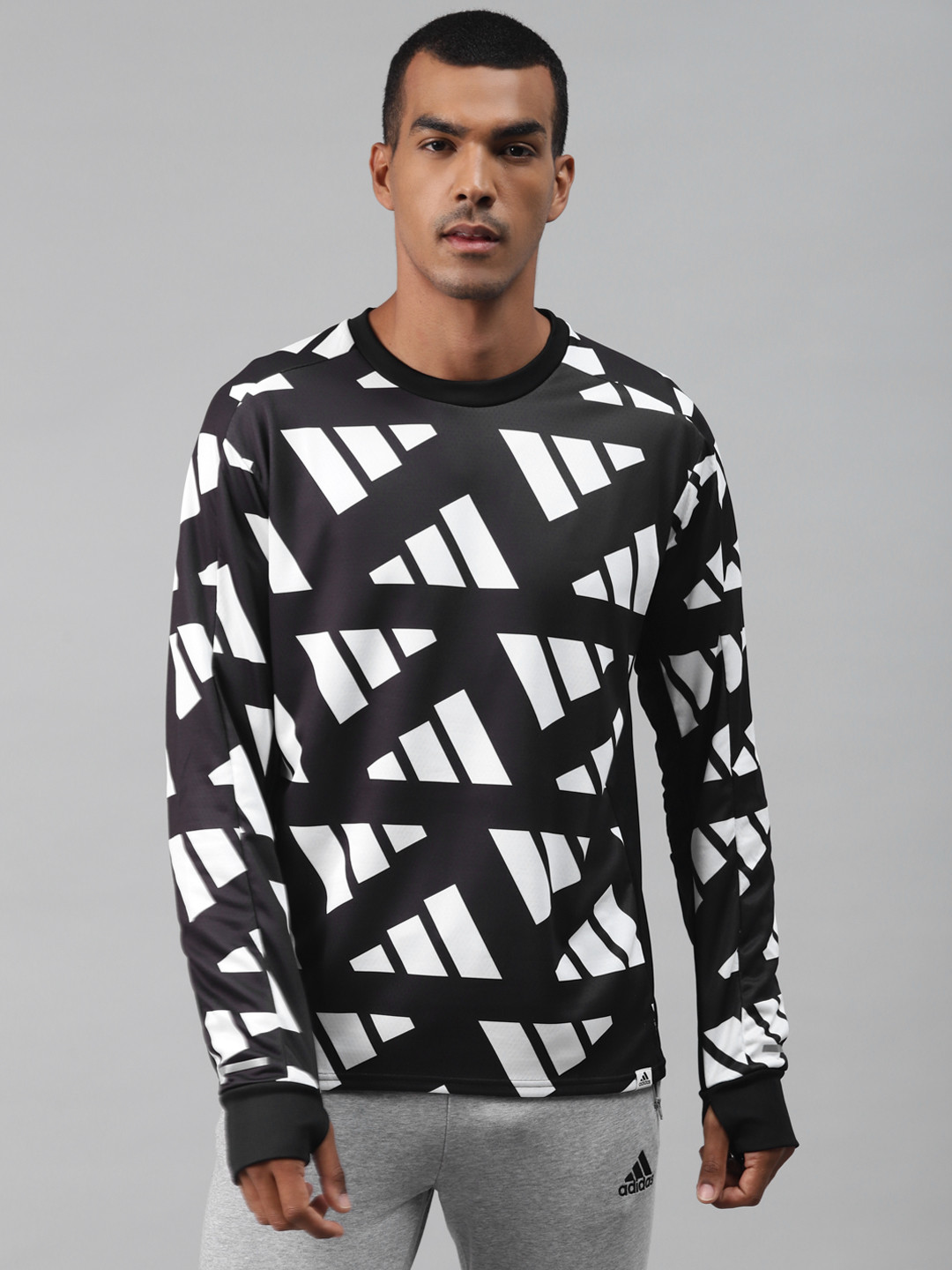 

ADIDAS Men Black & White Brand Logo Print OTR Long Sleeves CELEBRAT T-shirt