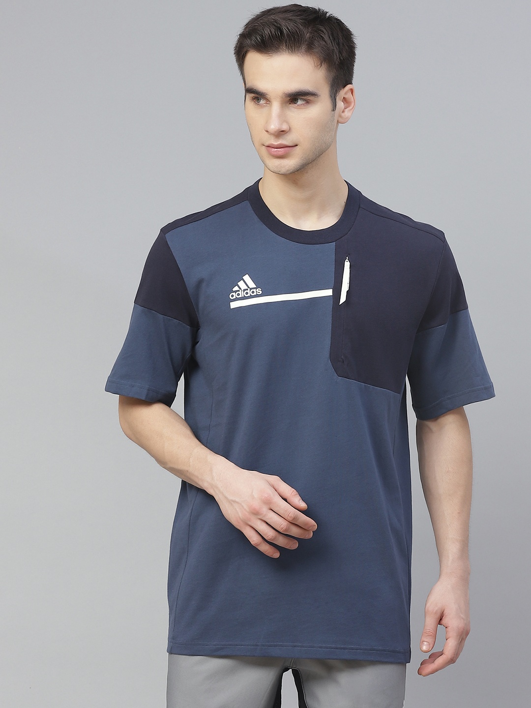 

ADIDAS Men Navy Blue Sports Inspired Z.N.E Colourblocked Round Neck Sustainable T-shirt