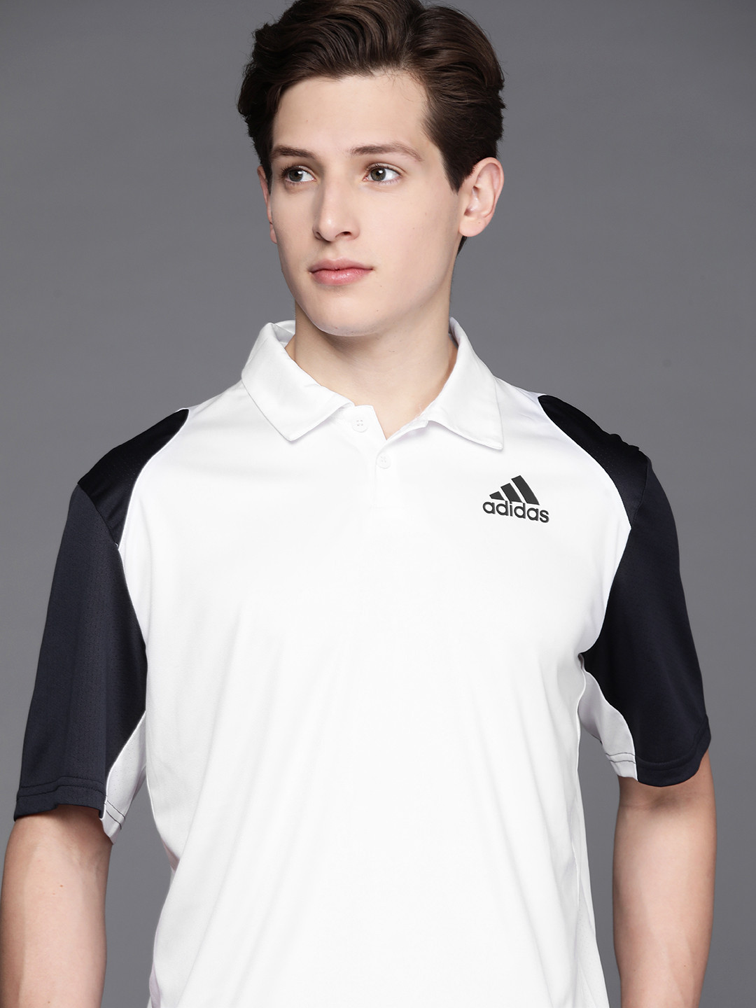 

ADIDAS Men White & Navy Blue Solid Club Polo Tennis Sustainable T-shirt