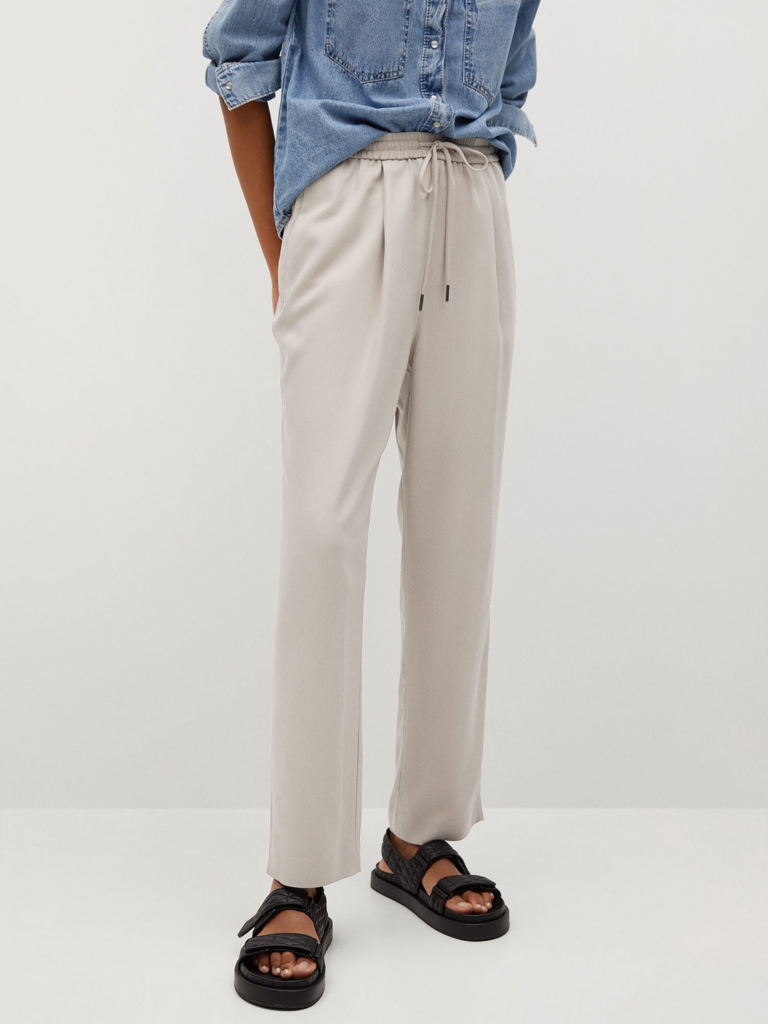 

MANGO Women Off-White Regular Fit Solid Parallel Trousers