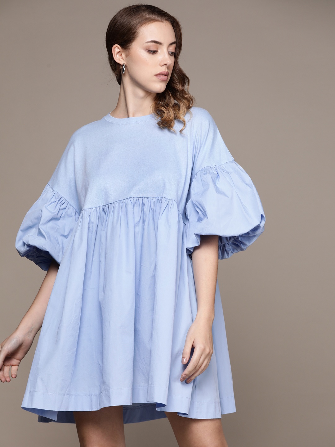 

MANGO Blue Pure Cotton Oversized A-Line Dress