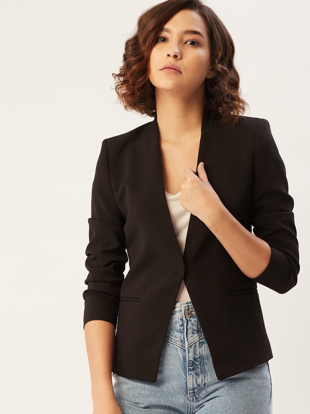 

MANGO Women Black Solid Regular Fit Single Breasted Sustainable Casual Blazer