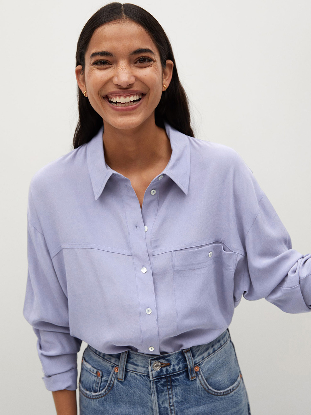 

MANGO Women Blue Regular Fit Solid Casual Shirt
