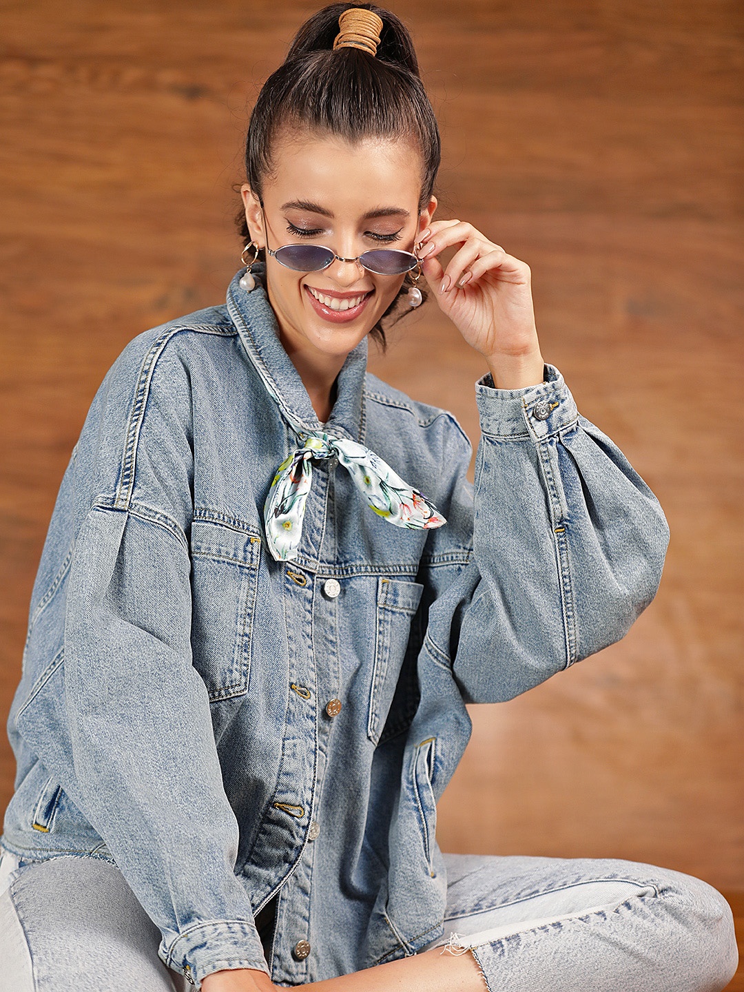 

MANGO Women Sustainable Blue Solid Oversized Denim Jacket
