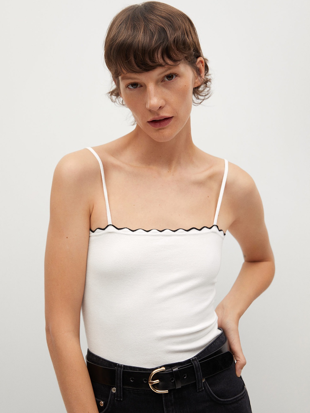 

Mango White Solid Fitted Top