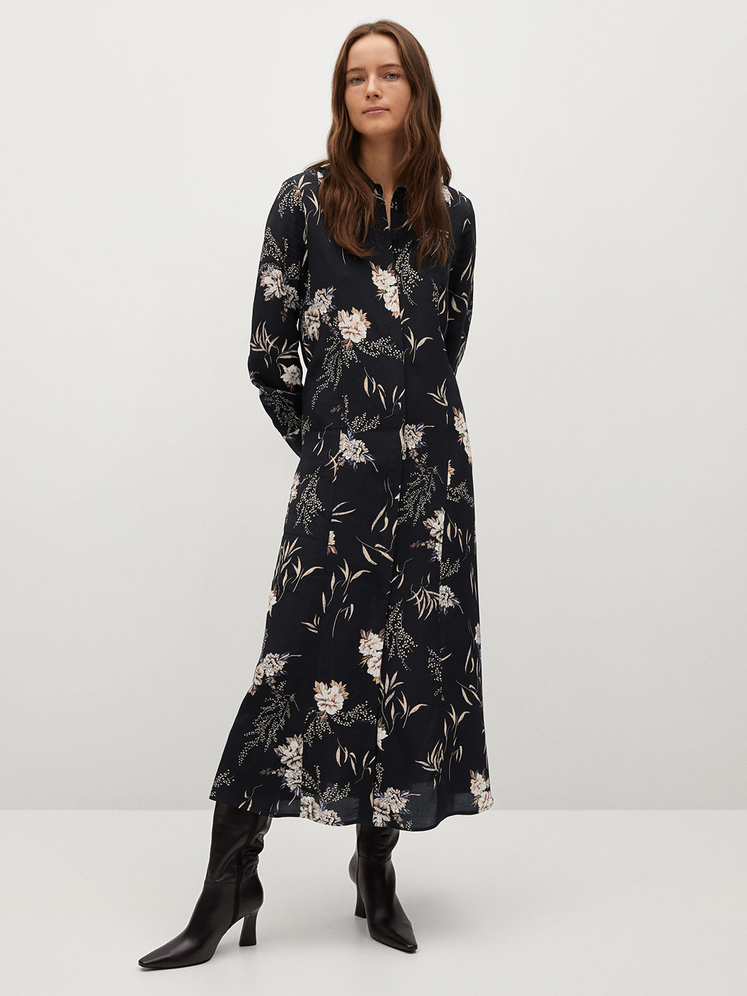 

MANGO Women Black & White Floral Printed A-Line Sustainable Dress