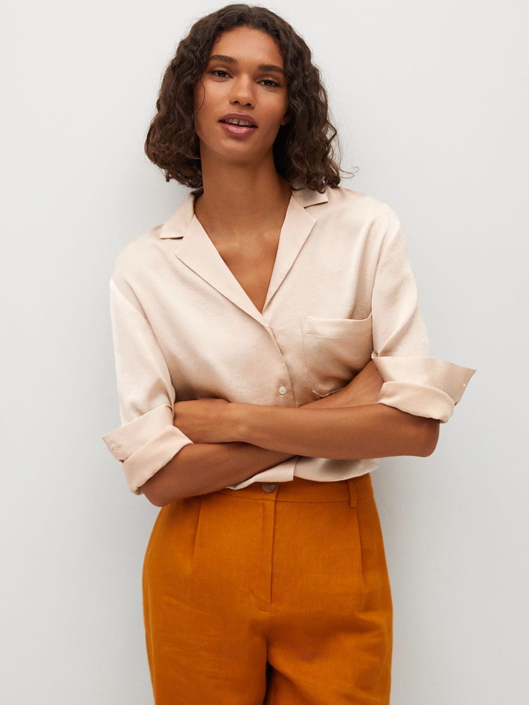 

MANGO Women Beige Regular Fit Solid Casual Shirt