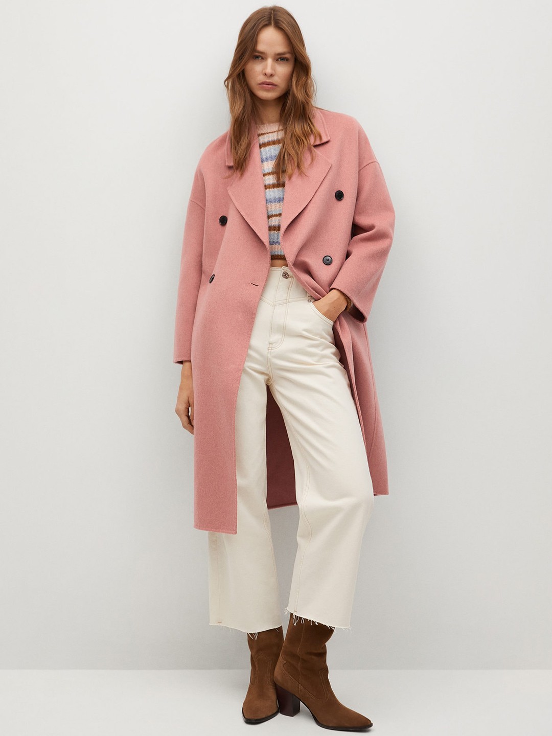 

MANGO Women Pink Solid Overcoat