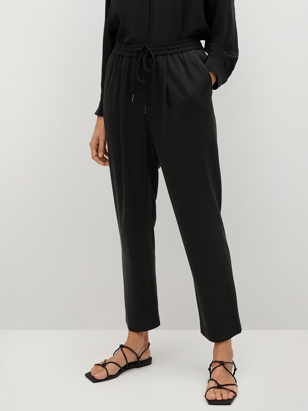

MANGO Women Black Parallel Trousers