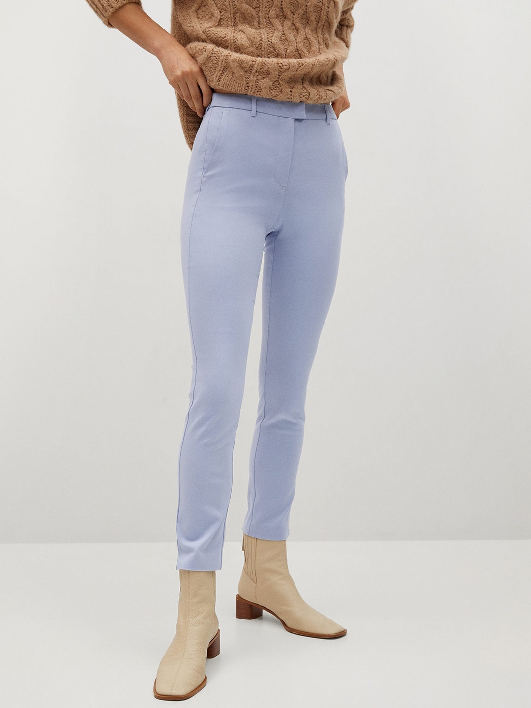 

MANGO Women Blue Skinny Fit Solid Sustainable Regular Trousers