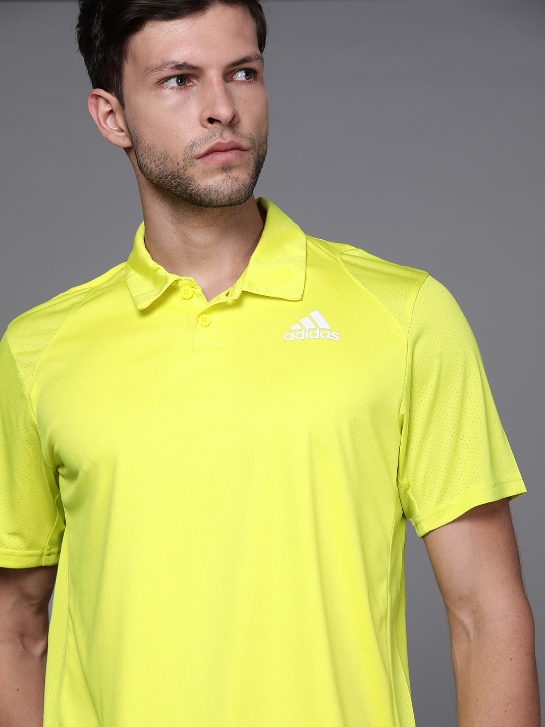 

ADIDAS Men Lime Green Solid Club Polo T-shirt