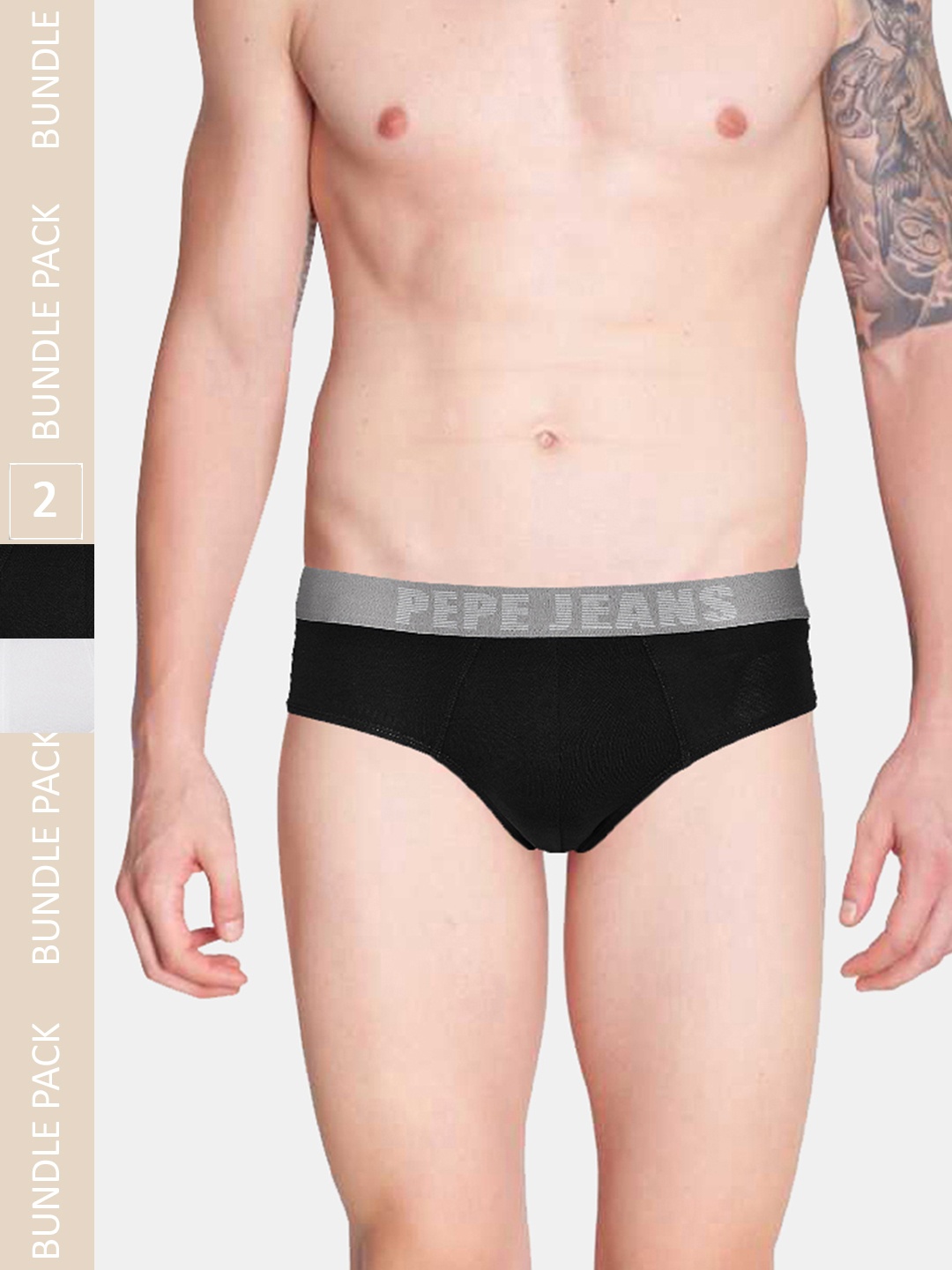 

Pepe Jeans Men Black & White Pack Of 2 Cotton Basic Briefs