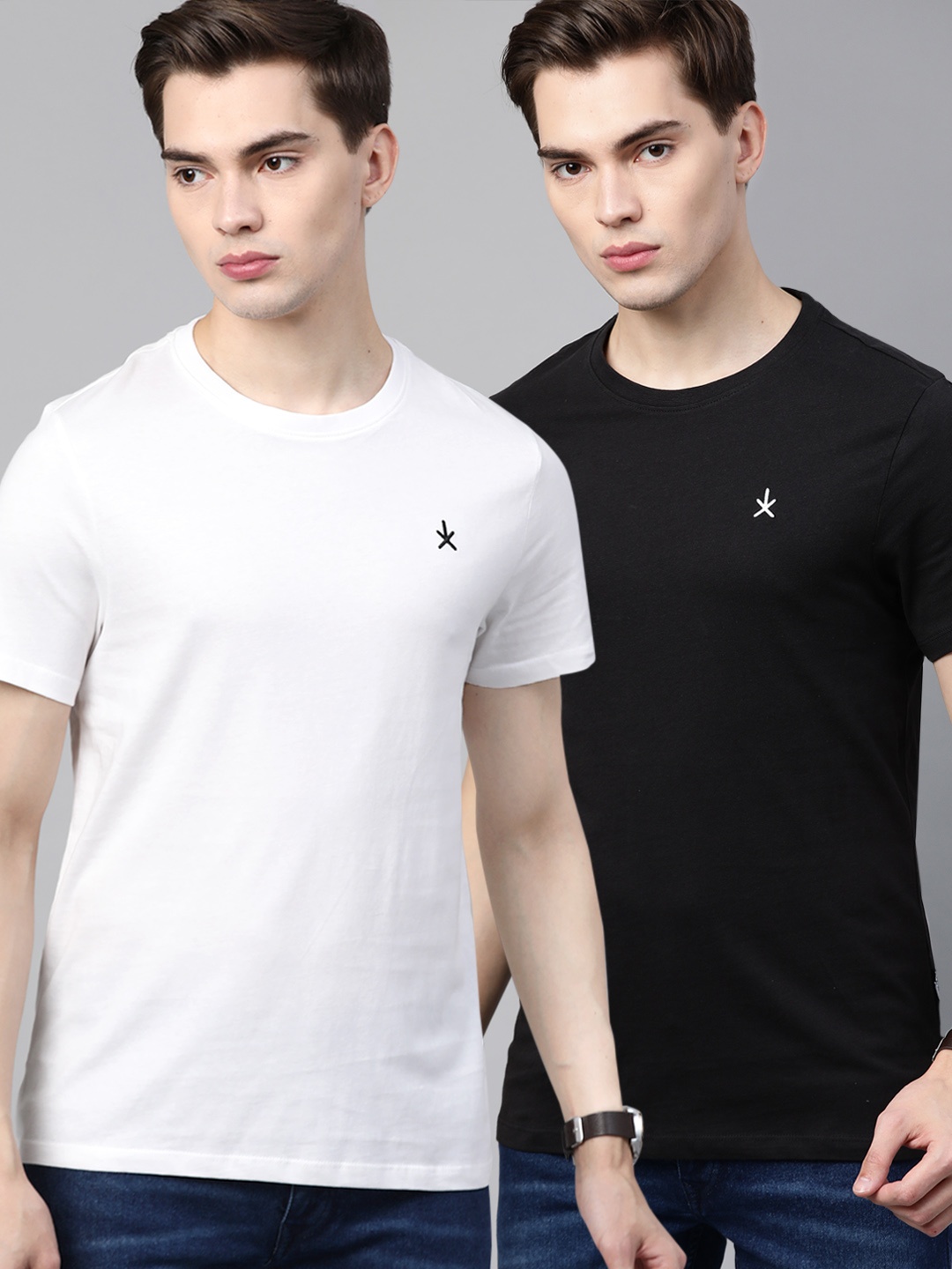 

Roadster Men Pack of 2 Solid Pure Cotton T-shirts, White