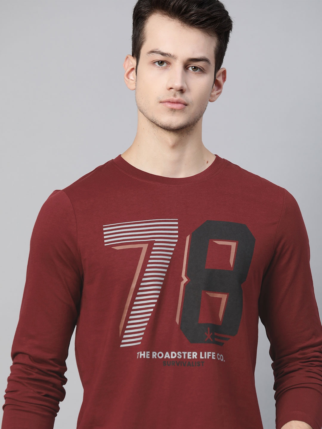 

Roadster Men Maroon Typography Printed Pure Cotton T-shirt