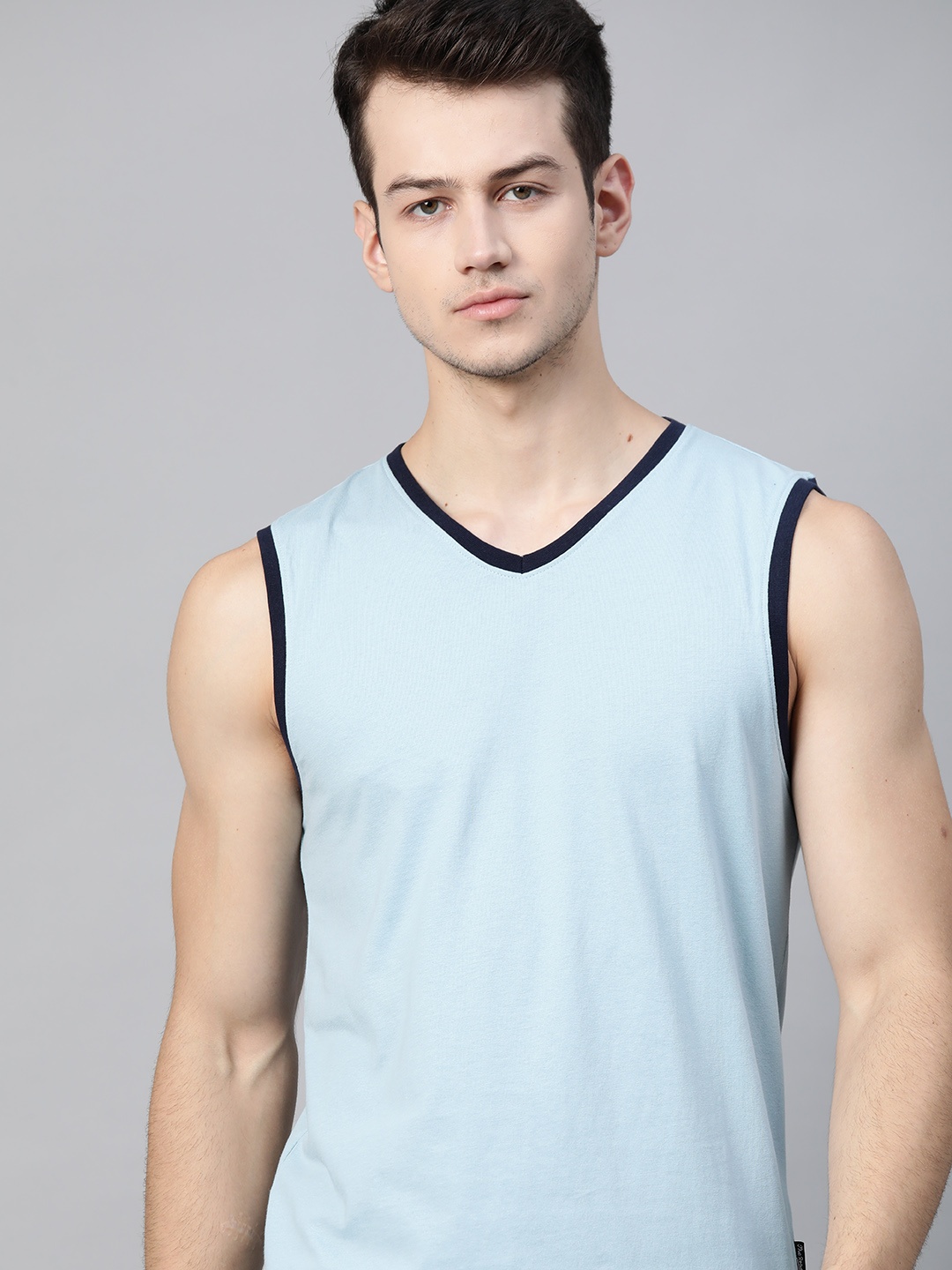 

Roadster Men Blue V-Neck Pure Cotton T-shirt