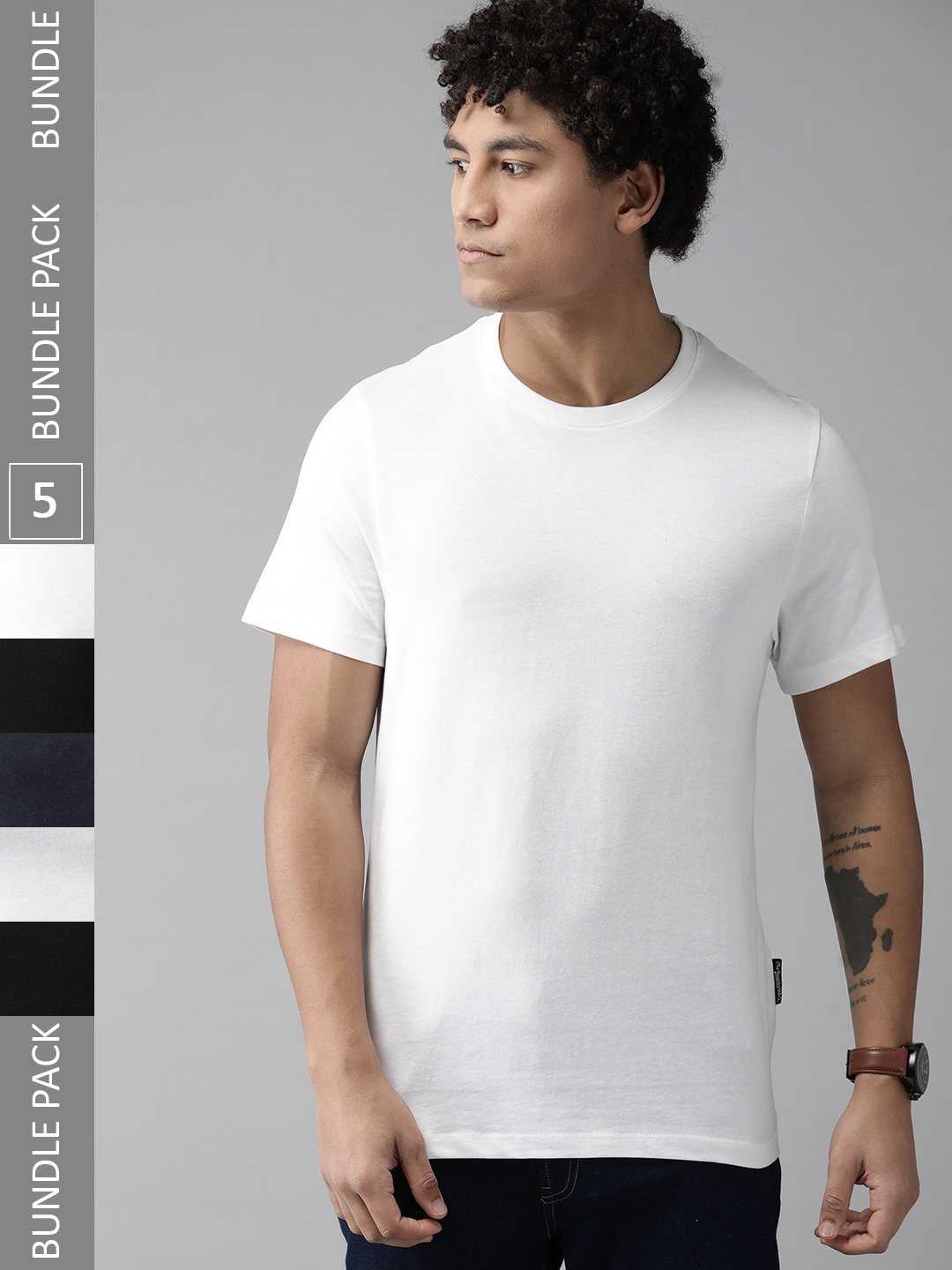 

The Roadster Lifestyle Co. Men Pack of 5 Pure Cotton T-shirts, White