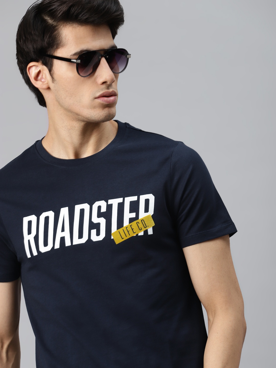 

Roadster Men Navy Blue White Pure Cotton Brand Logo Printed Pure Cotton T-shirt