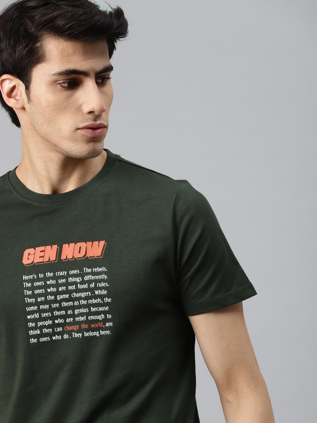 

Roadster Men Olive Green Typography Printed Pure Cotton T-shirt