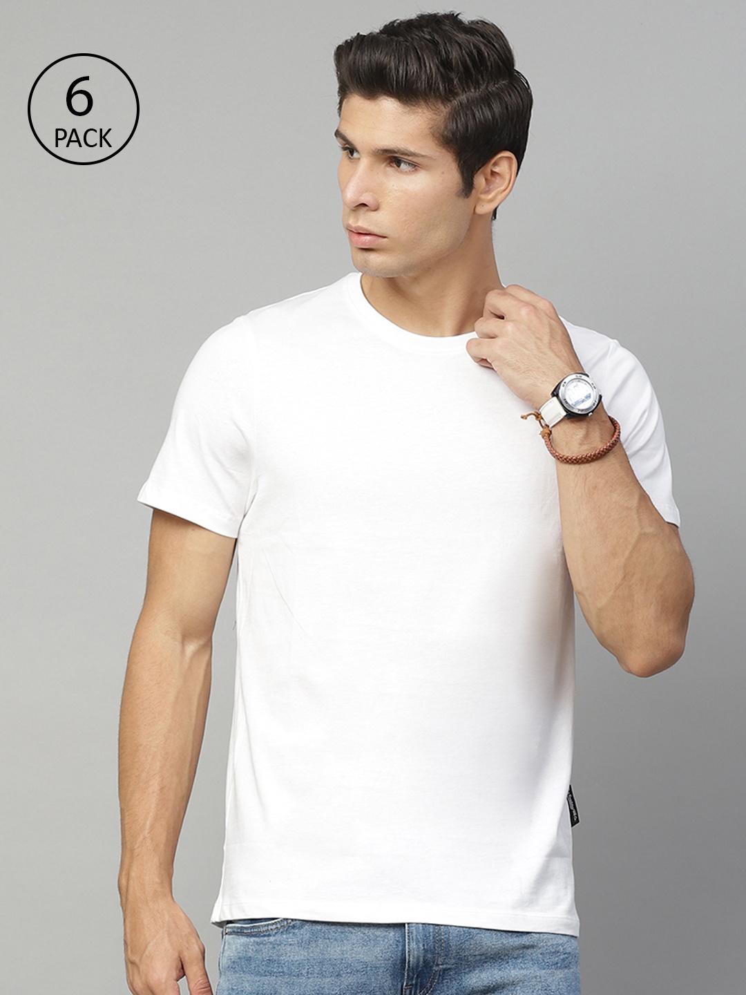

Roadster Men Pack of 6 White Solid Cotton T-shirt