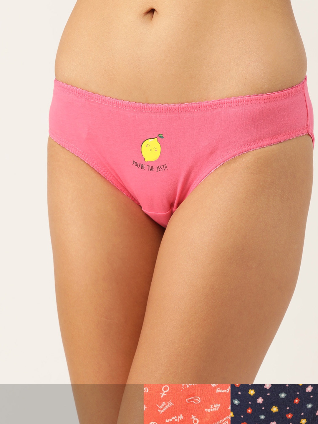 

DressBerry Women Pack of 3 Printed Cotton Bikini Briefs DB-COO-BIK-PRINT-011, Pink