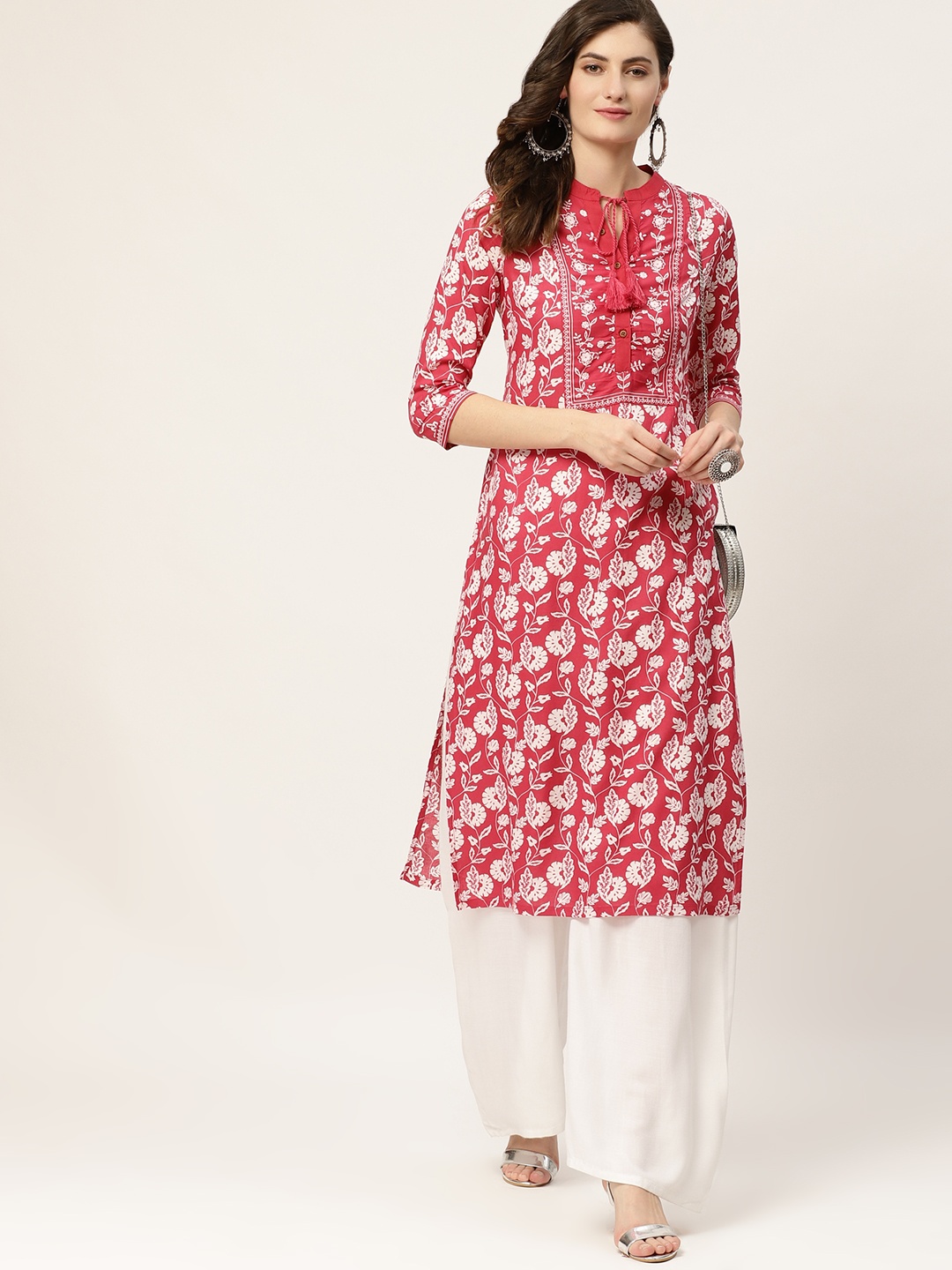 

Moda Rapido Women Red & Off White Ethnic Motifs Printed Straight Kurta