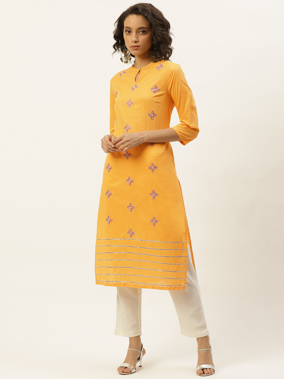

Moda Rapido Women Yellow & Pink Ethnic Motifs Embroidered Pure Cotton Straight Kurta