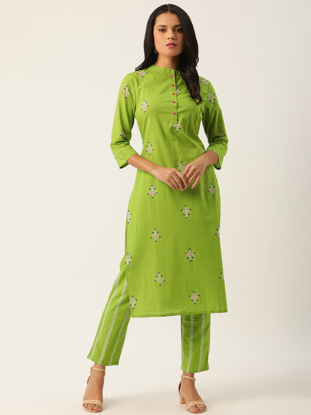 

Moda Rapido Women Green Ethnic Motifs Printed Pure Cotton Kurta with Trousers