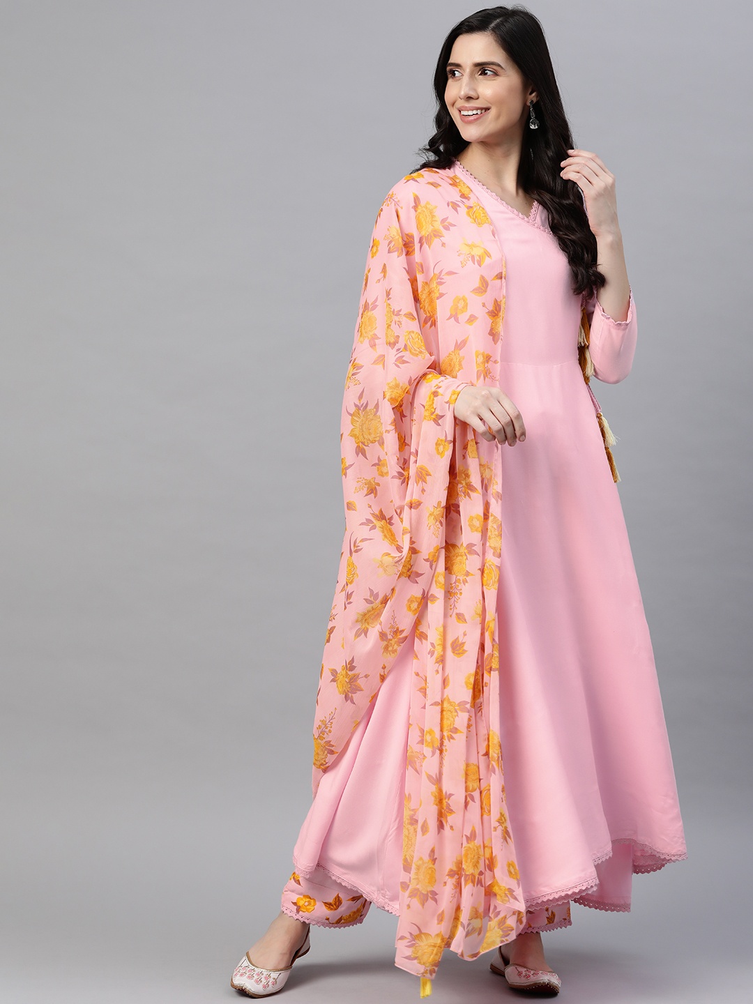 

HERE&NOW Women Pink Angrakha Kurta with Trousers & Dupatta