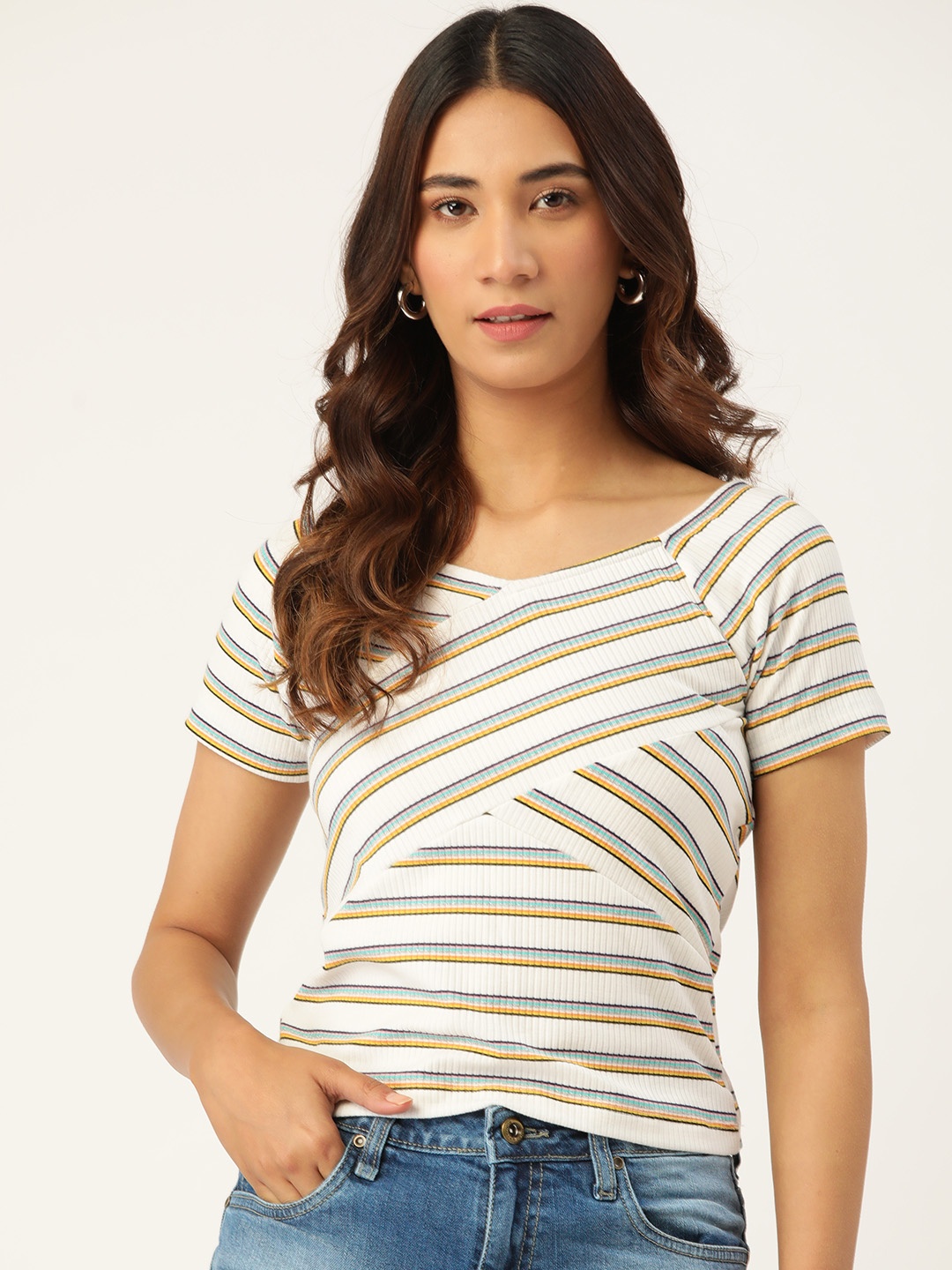 

Madame Women White & Black Striped Top