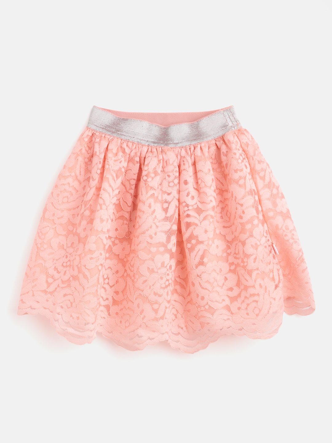 

Allen Solly Junior Girls Peach-Coloured Floral Lace Design A-Line Skirt